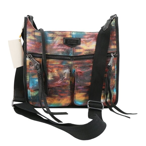 NWT Aimee Kestenberg Metallic Colorful Black Leather Crossbody Shoulder Bag - Picture 1 of 8